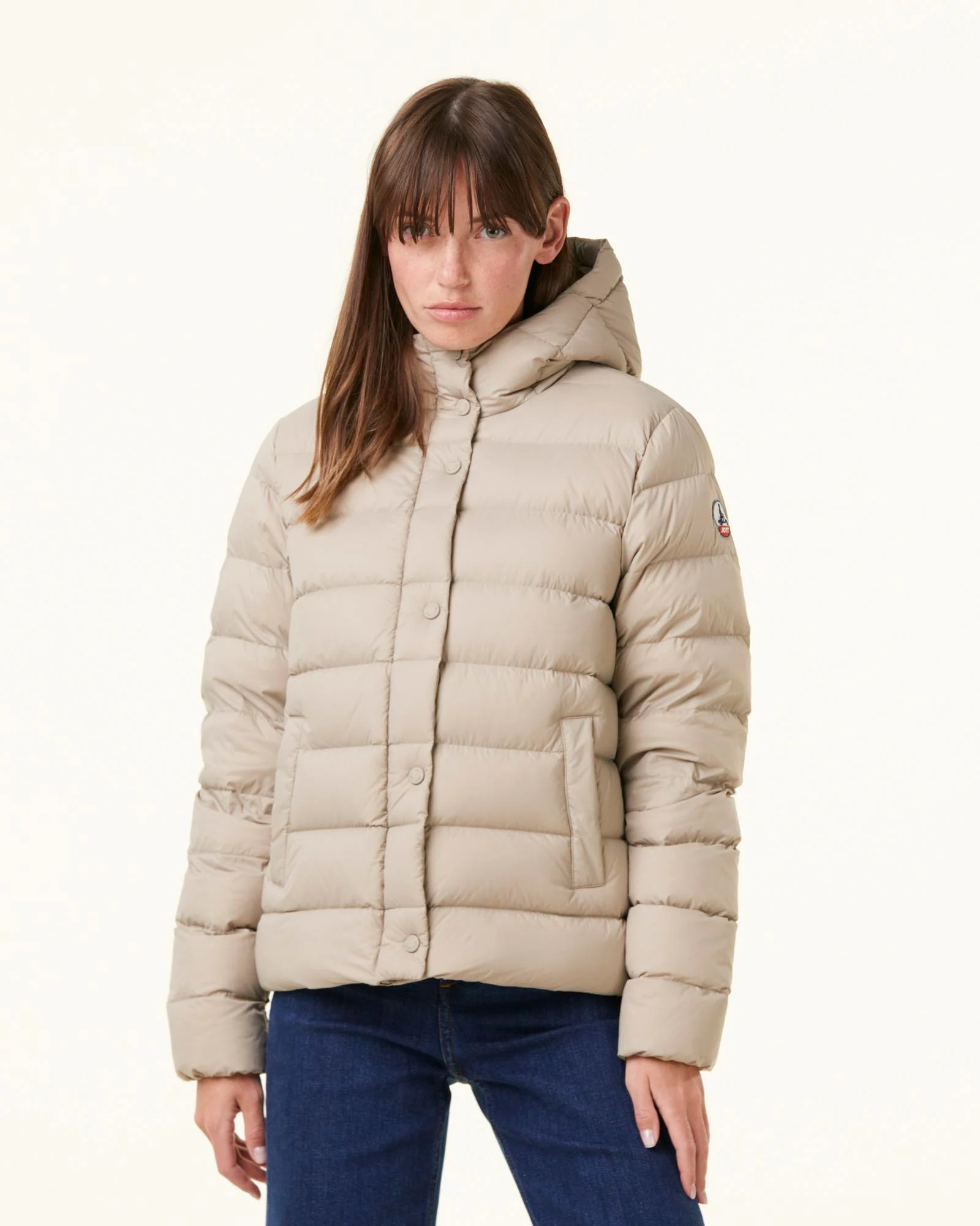 Straight hooded padded jacket Beige Jane